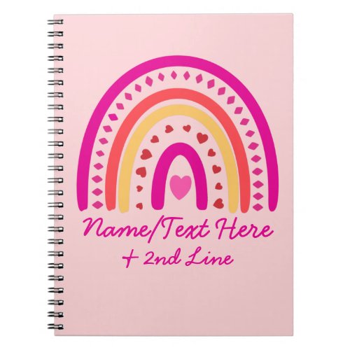 Change Text Add Name Boho Rainbow Hearts Pink     Notebook