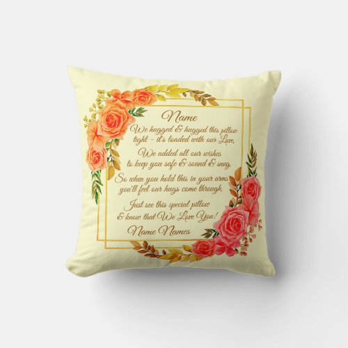 Change Text Add Name Cream Floral I Hug We Hugged  Throw Pillow