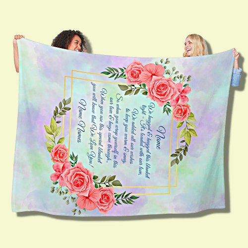 Change Text Add Name Floral Rose We Hugged Blue    Fleece Blanket