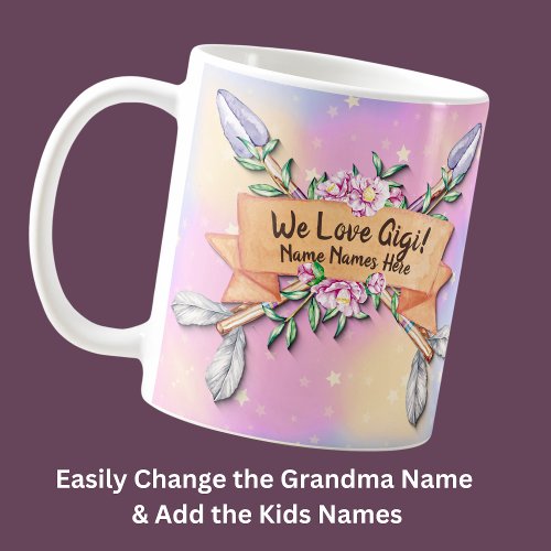 Change Text Add Name Gigi Boho Flower Arrows Pinks Coffee Mug