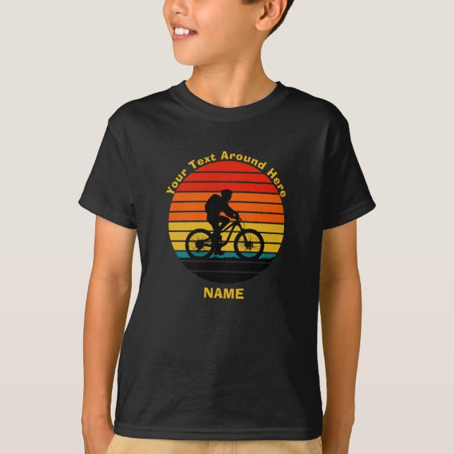 Change Text Add Name Retro Sunset Bike Rider       T-Shirt (Front)