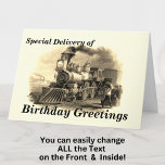 Change Text Add Name Steam Train Happy Birthday Card<br><div class="desc">Personalize this card - change any text - Change the greeting and any of the inside words - add the Names.</div>