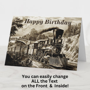 Change Text Add Name Steam Train Happy Birthday Card