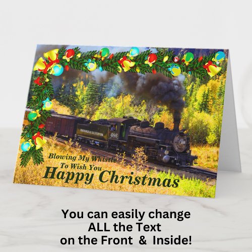 Change Text Add Name Steam Train Happy Christmas Card