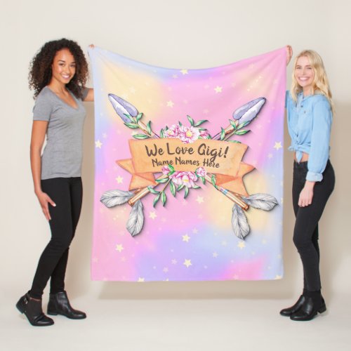 Change Text Add Names Boho Flower Arrows Pinks  Fl Fleece Blanket