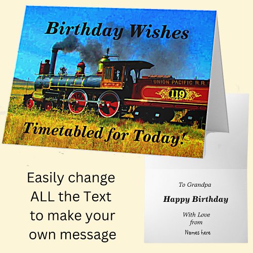Change Text Add Names Steam Train Happy Birthday Card