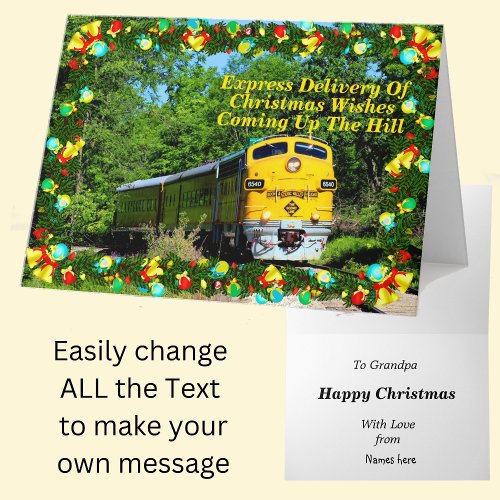 Change Text Add Names Steam Train Happy Christmas Card