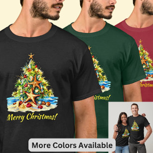 Change Text - Beach Starfish Shells Christmas Tree T-Shirt