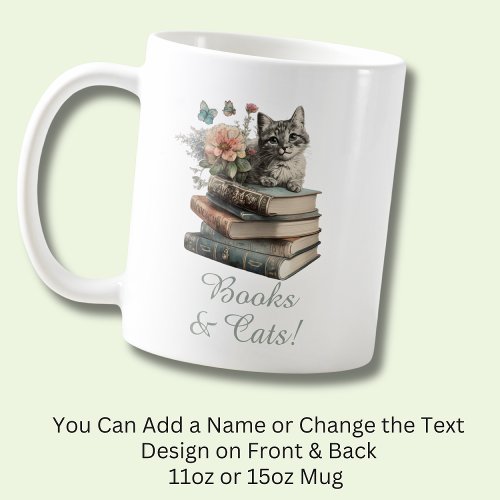 Change Text Books  Cats with Flowers on Black Coffee Mug