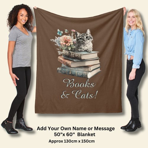 Change Text Books  Cats with Flowers on Brown Fleece Blanket