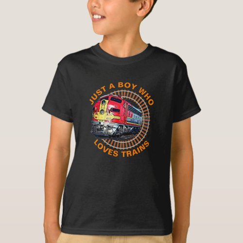 Change Text Boy Who Loves Trains Red Yellow Diesel T_Shirt