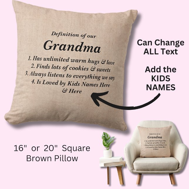 Change Text Definition of our Grandma, Grandmother Throw Pillow (Creator Uploaded)