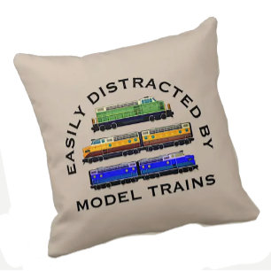 Change Text Easily Distracted Model Trains Diesel Throw Pillow