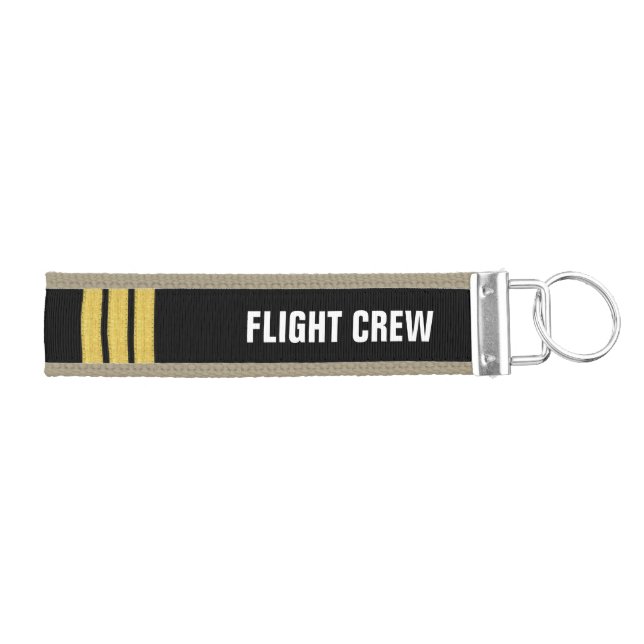 Change Text Flight Crew 3 Bar Gold Epaulettes Wrist Keychain (Keys on Right)
