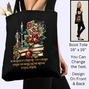 Change Text, Gothic Books & Candles, Quote, Black Tote Bag