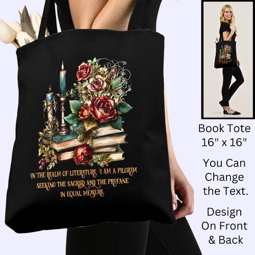 Change Text Gothic Books  Candles  Quote Black Tote Bag