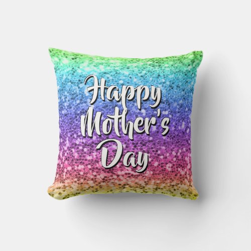 Change Text Happy Mothers Day Mom Rainbow Sparkle  Throw Pillow