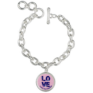 Change Text I LOVE YOU Forever White Stars Pink Bracelet