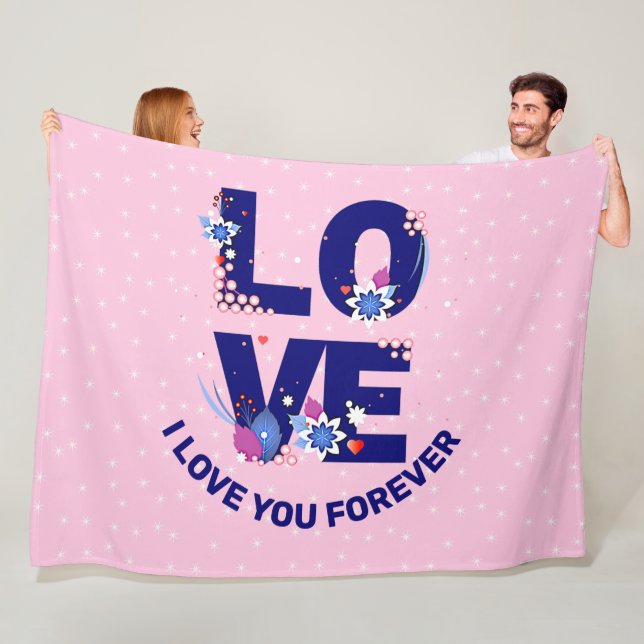 Change Text I LOVE YOU Forever White Stars Pink    Fleece Blanket (In Situ)