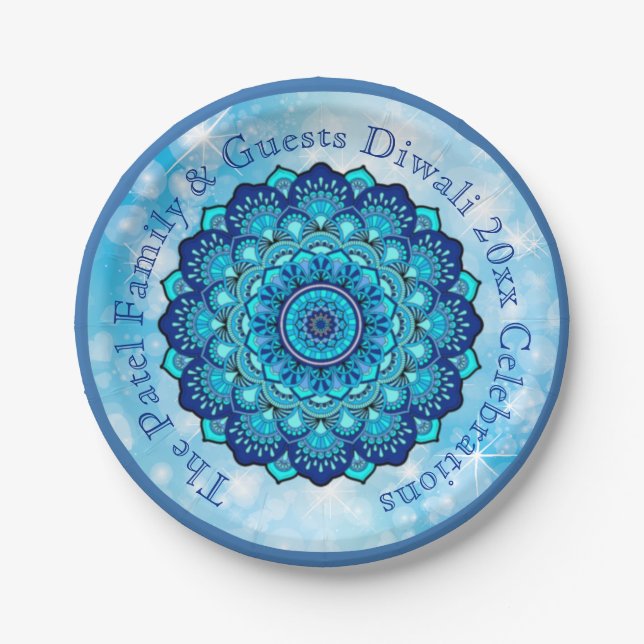 Change Text Matching Diwali Blue 7" Plate (Front)