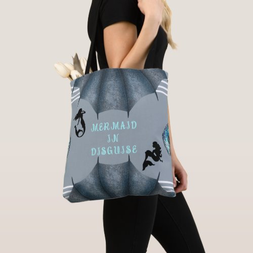 Change Text Mermaid in Disguise 2 Gray Blue White Tote Bag