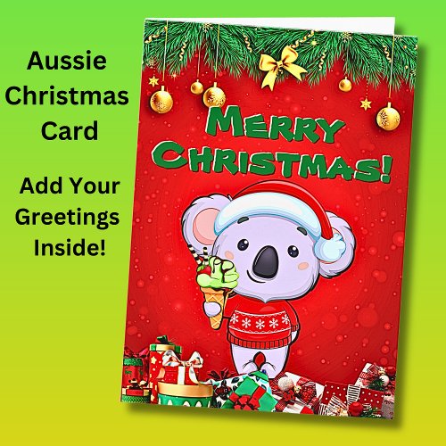 Change Text Merry Christmas Koala with Ice Cream  Card