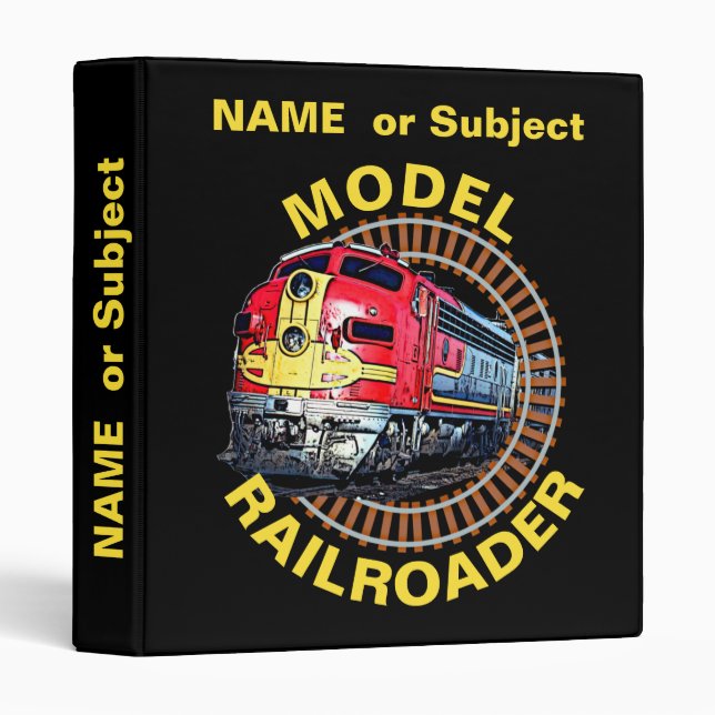 Change Text Model Railroader Red Yellow Diesel     3 Ring Binder (Front/Spine)