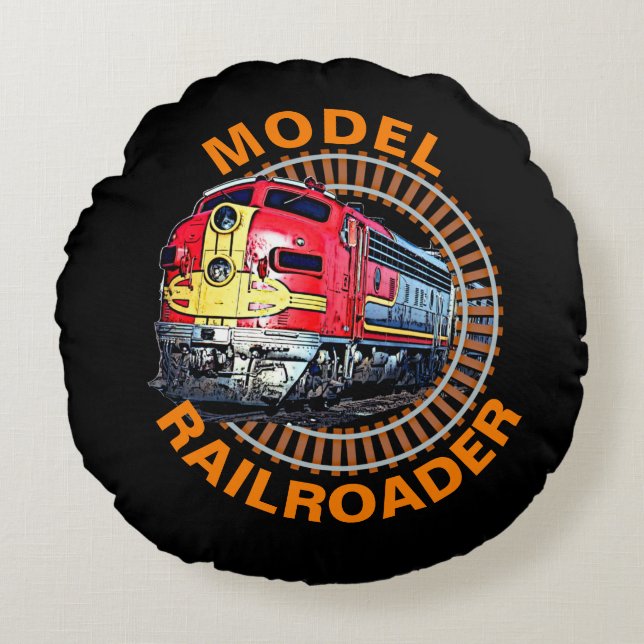 Change Text Model Railroader Red Yellow Diesel Thr Round Pillow (Front)