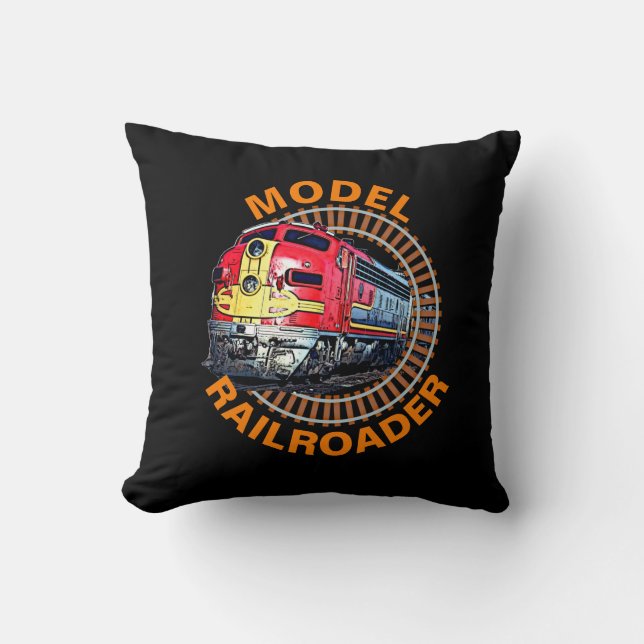 Change Text Model Railroader Red Yellow Diesel Throw Pillow (Front)