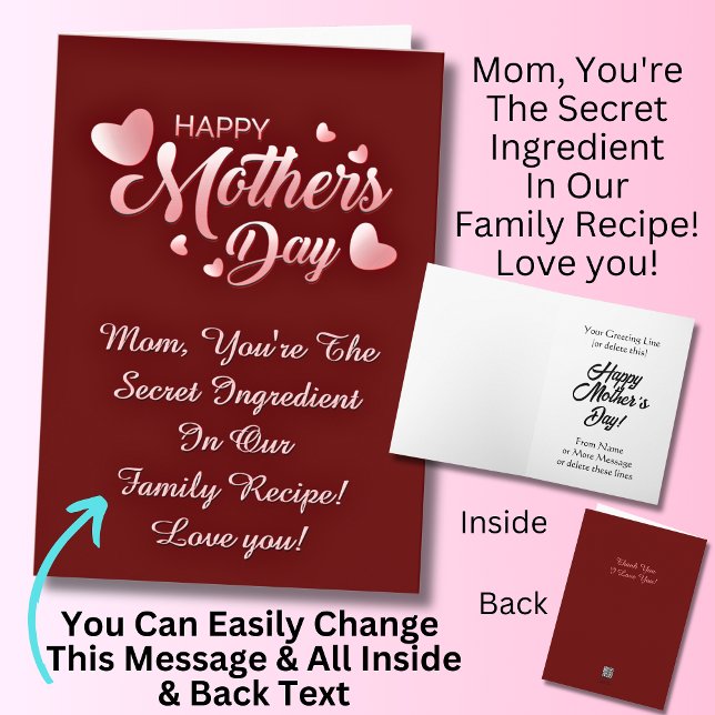 Change Text, Mom, You're The Secret Ingredient     Card (Creator Uploaded)