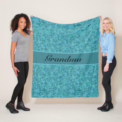 Change Text Name Grandma Grandmother Blue Teal Fleece Blanket