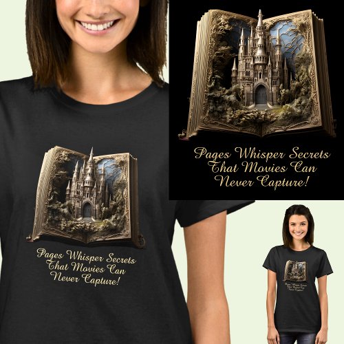 Change Text Pages Whisper Secrets Book 3D Castle T_Shirt