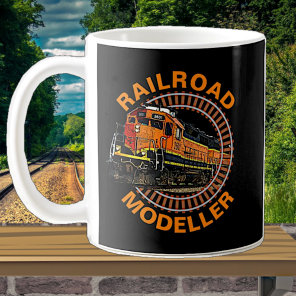 Change Text Railroad Modeller Orange Diesel Train  Coffee Mug