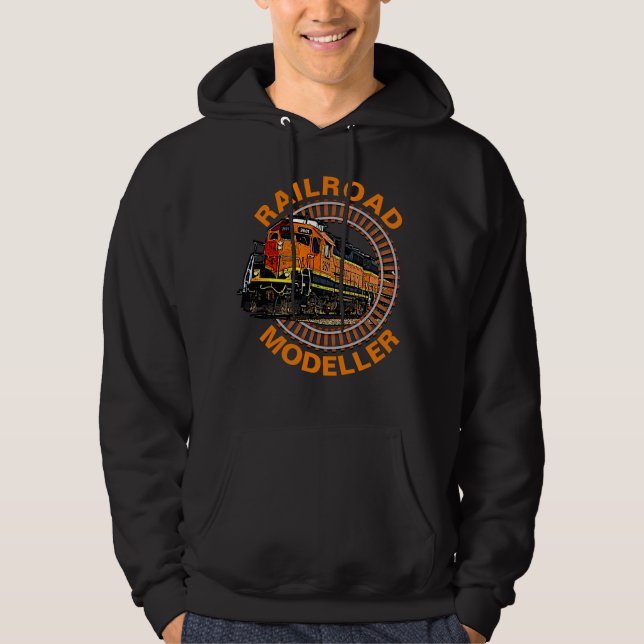 Change Text Railroad Modeller Orange Diesel Train  Hoodie (Front)