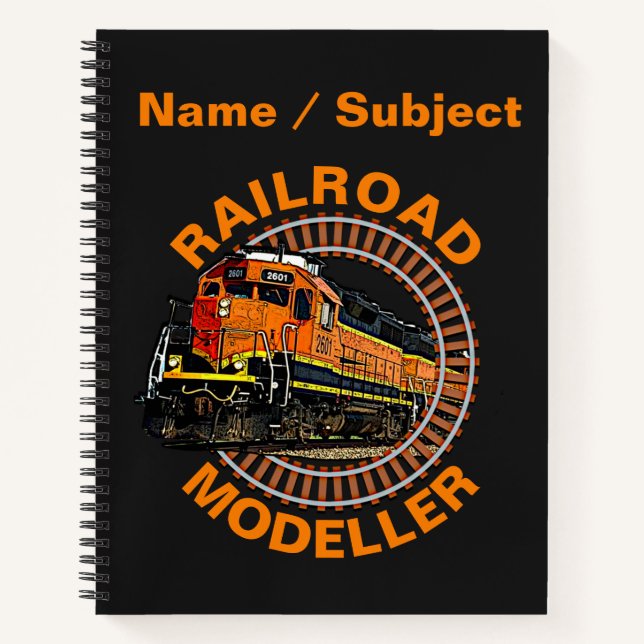 Change Text Railroad Modeller Orange Diesel Train  Notebook (Front)