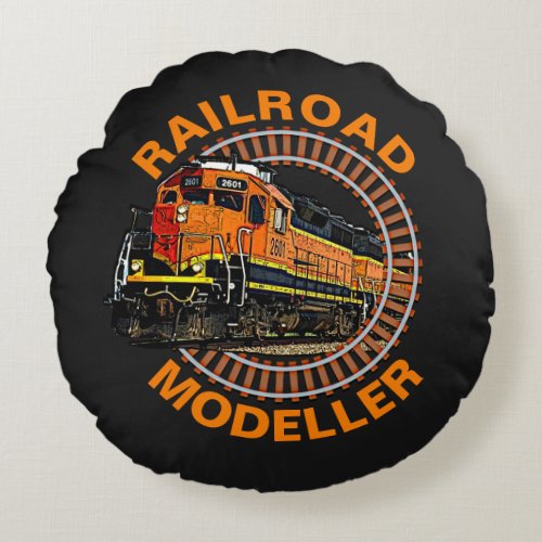 Change Text Railroad Modeller Orange Diesel Train  Round Pillow