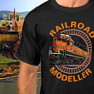 Change Text Railroad Modeller Orange Diesel Train  T-Shirt
