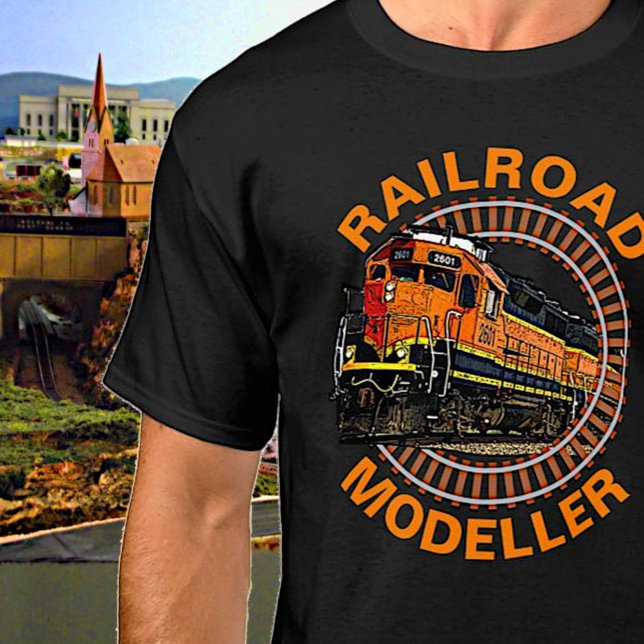 Change Text Railroad Modeller Orange Diesel Train  T-Shirt (Creator Uploaded)