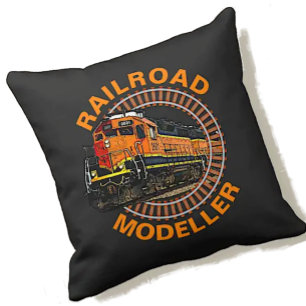 Change Text Railroad Modeller Orange Diesel Train Throw Pillow