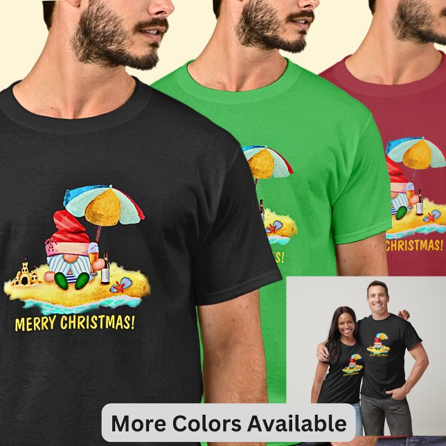 Change Text - Santa Gnome on Beach Merry Christmas T-Shirt (Creator Uploaded)