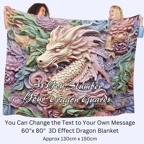 Change Text Soft Pastels 3D Effect Dragon 60x80 Fleece Blanket