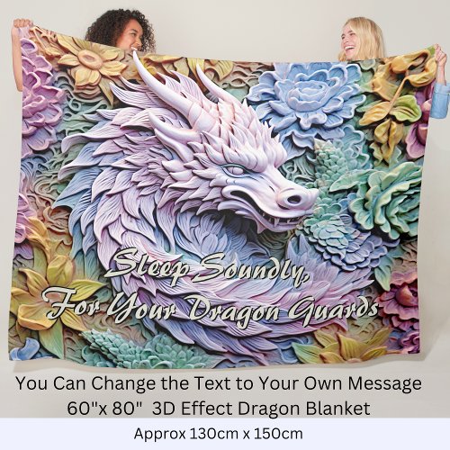 Change Text Soft Pastels 3D Effect Dragon 60x80 Fleece Blanket