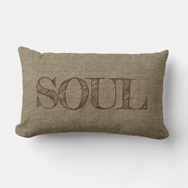 Change Text  - SOUL - Text on Beige Light Brown Lumbar Pillow (Front)