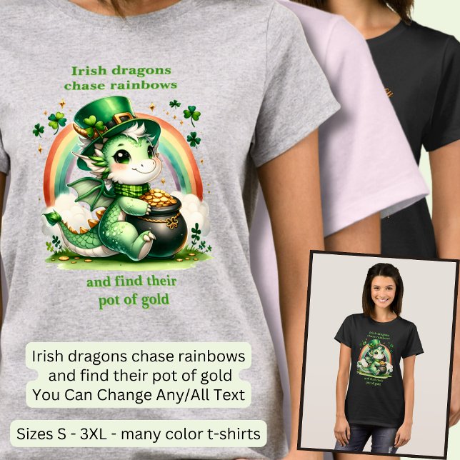 Change Text, St Patricks Dragon Rainbow Pot Gold T-Shirt (Creator Uploaded)
