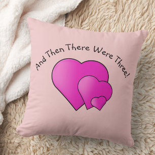 Change Text, Then There Were Three! Mauve Hearts Throw Pillow