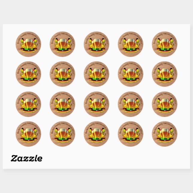 Change Text Year Octoberfest 20xx Beer Glasses Classic Round Sticker (Sheet)