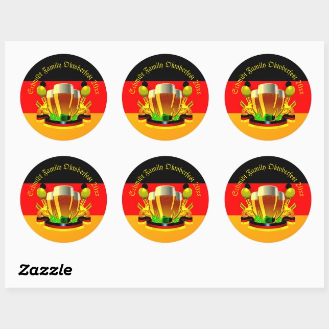 Change Text Year Octoberfest 20xx Beer Glasses  Classic Round Sticker (Sheet)