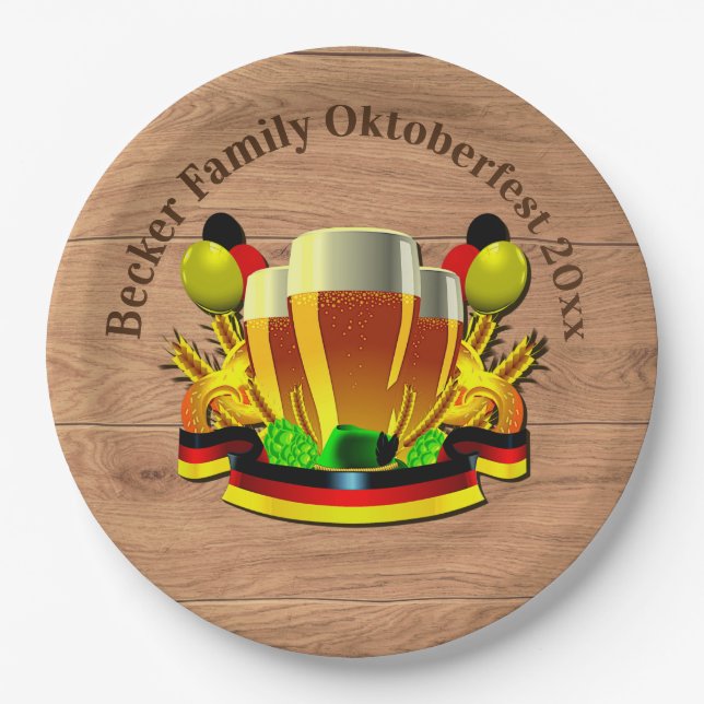 Change Text Year Octoberfest 20xx Beer Glasses Paper Plates (Front)