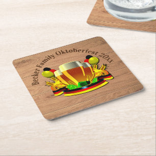 Change Text Year Octoberfest 20xx Beer Glasses Square Paper Coaster