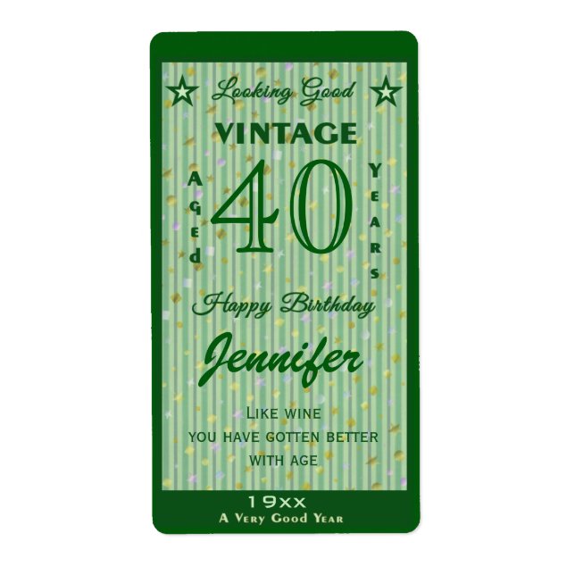 Change the Age Birthday Wine Personalized Green Label (Front)